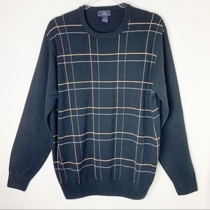Dockers Navy Crewneck Sweater Tan Gray Check sz L